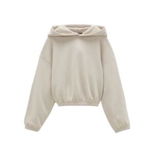 Women’s NWOT ZARA Sand Colored Cropped Hoodie Sweatshirt